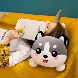 Gấu Bông Mèo Husky Thú Bông Siêu To Khổng Lồ Lông Nhung Mềm Mịn Co Dãn 4 Chiều Size 50cm-1m5