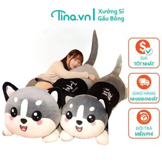 Gấu Bông Mèo Husky Thú Bông Siêu To Khổng Lồ Lông Nhung Mềm Mịn Co Dãn 4 Chiều Size 50cm-1m5