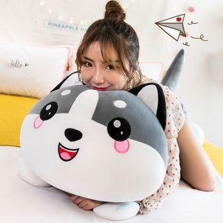 Gấu Bông Mèo Husky Thú Bông Siêu To Khổng Lồ Lông Nhung Mềm Mịn Co Dãn 4 Chiều Size 50cm-1m5