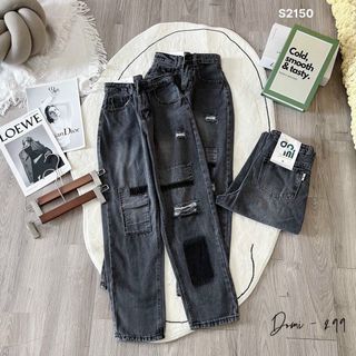 🎀QUẦN JEAN BAGGY XỊT MÀU RÁCH ĐẮP - HÀNG VNXK.