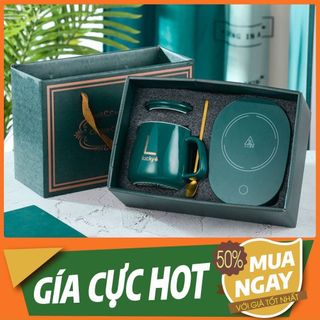CỐC SỨ HÂM NÓNG KÈM ĐẾ ĐIỆN TẶNG THÌA MẠ VÀNG giá sỉ