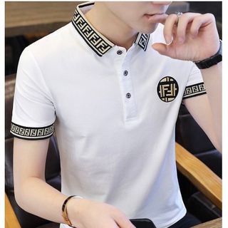 ÁO CỔ TRỤ IN TAY VÀ CỔ TRỤ MÀU TRẮNG