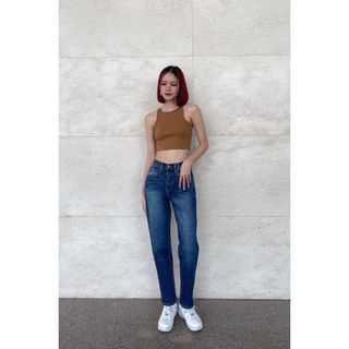 Quần Jeans nữ ALE JEANS, form Baggy, co giãn nhẹ, màu xanh đậm trơn, thời trang đơn giản, chất liệu thun cotton WBAG003D giá sỉ