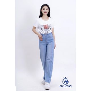 Quần Jeans nữ ALE JEANS, ống rộng thả lai, co giãn nhẹ, màu xanh lợt, chất liệu thun cotton WWID003L giá sỉ