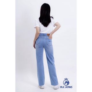 Quần Jeans nữ ALE JEANS, ống rộng thả lai, co giãn nhẹ, màu xanh lợt, chất liệu thun cotton WWID003L