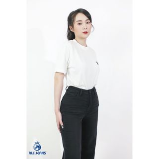 Quần Jeans nữ ALE JEANS, ống suông rộng, co giãn nhẹ, màu đen, chất liệu thun cotton WWID002BK