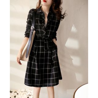 ĐẦM SƠ MI CARO TAY DÀI – DT1717