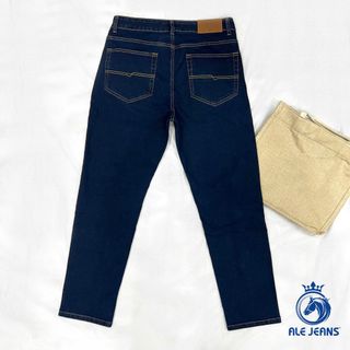 Quần Jeans nam ALE JEANS, ống suông ôm, co giãn nhẹ, xanh đậm, chất liệu thun cotton MWID004D