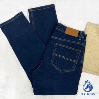 Quần Jeans nam ALE JEANS, ống suông ôm, co giãn nhẹ, xanh đậm, chất liệu thun cotton MWID004D