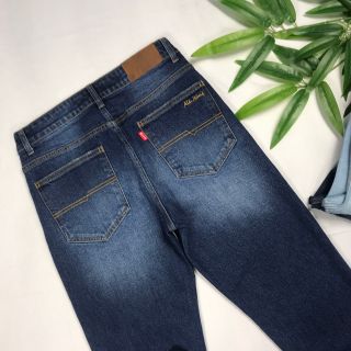 Quần Jeans nam ALE JEANS, ống suông, co giãn nhẹ, xanh đậm có thời trang, chất liệu thun cotton MWID006D