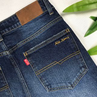 Quần Jeans nam ALE JEANS, ống suông, co giãn nhẹ, xanh đậm có thời trang, chất liệu thun cotton MWID006D