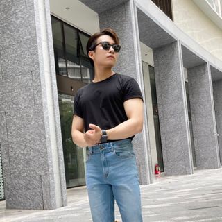 Quần Jeans nam ALE JEANS, ống suông ôm, co giãn nhẹ, xanh đậm, chất liệu thun cotton MWID002M