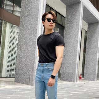 Quần Jeans nam ALE JEANS, ống suông ôm, co giãn nhẹ, xanh đậm, chất liệu thun cotton MWID002M