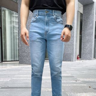 Quần Jeans nam ALE JEANS, ống suông ôm, co giãn nhẹ, xanh đậm, chất liệu thun cotton MWID002M