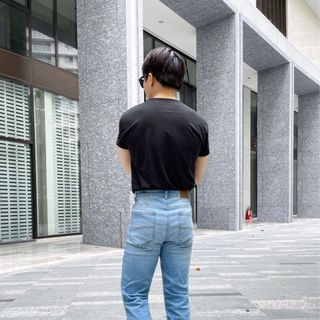 Quần Jeans nam ALE JEANS, ống suông ôm, co giãn nhẹ, xanh đậm, chất liệu thun cotton MWID002M