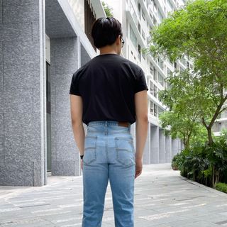 Quần Jeans nam ALE JEANS, ống suông ôm, co giãn nhẹ, xanh đậm, chất liệu thun cotton MWID002M