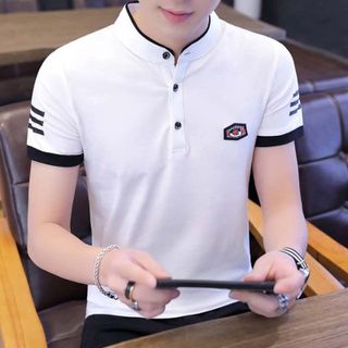 ÁO CỔ TÀU THÊU TÊ GIÁC ÉP NHIỆT 2 BÊN TAY MÀU TRẮNG