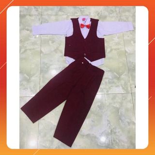 Bộ Ghi lê thời trang cho bé trai 4- 8 tuổi ( 1 áo sơ mi tay dài + 1 áo ghi lê+ 1 quần dài + 1nơ cổ)