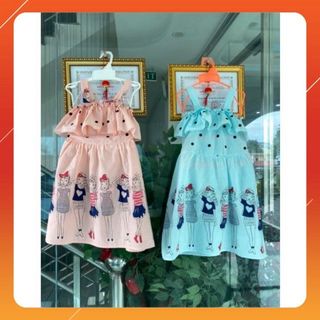 Đầm tole 2 dây cho bé gái 6-8 tuổi chất tole mềm mại hoa tiết cô gái thời trang