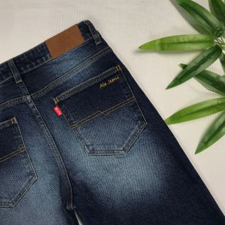 Quần Jeans nam ALE JEANS, ống suông, co giãn nhẹ, xanh đậm, chất liệu thun cotton MWID005D