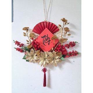 Vòng hoa treo cửa, mẹt tre trang trí, decor tường nhân dịp tết - mẫu 5