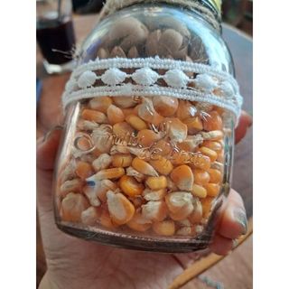 Lọ thủy tinh,vải ren, trang trí từ bắp ngô khô tự nhiên