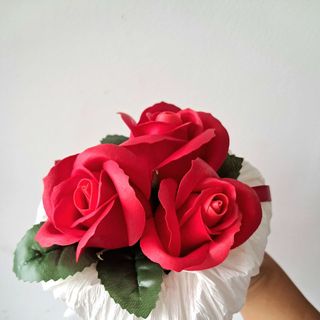 Bó hoa hồng sáp ốc quế, sét 3 bông hoa hồng sáp thơm, valetine, 8/3