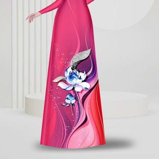 ÁO DÀI 3D HỌA TIẾT SEN 12658