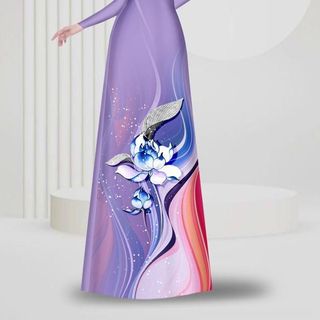 ÁO DÀI 3D HỌA TIẾT SEN 12658