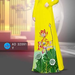 Áo dài 3d họa tiết hoa sen 32091