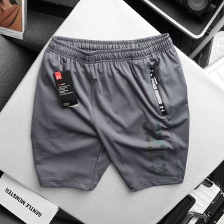 quần đùi nam chất poly 2 da trơn láng, co giãn 4c, 3 túi khoá kéo - Logo dạ quang size từ 55kg-85kg