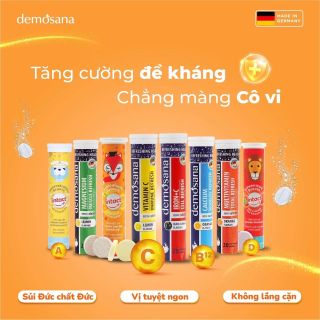 Viên sủi bổ sung Vitamin C Demosana hỗ trợ tăng sức đề kháng chống oxi hóa làm đẹp da nhập khẩu Đức hương vị Chanh tuýp 20 viên 4g
