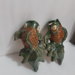 chậu cá treo tường men nâu 2 con