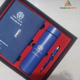 Bộ Đồ Dùng Văn Phòng Phẩm Sổ Tay + Bình Giữ Nhiệt+ Bút Ký+ Hộp Âm Dương khắc logo theo yêu cầu