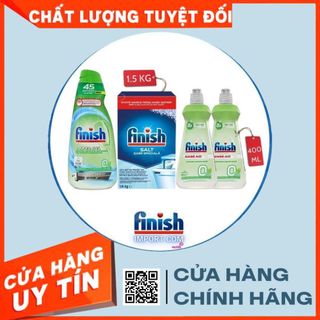 COMBO 4 món Finish Chai 900ml Gel rửa chén All in 1 Max + 2 Chai 400ml Finish (0%) + Hộp 1,5Kg muối Finish dành cho máy