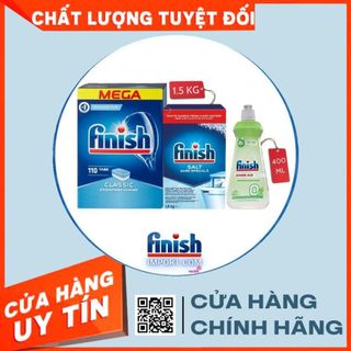 COMBO Hộp viên rửa bát Finish Classic 110 viên + muối Finish 1.5kg + nước làm bóng 400ml Finish cho máy rửa bát gia đình