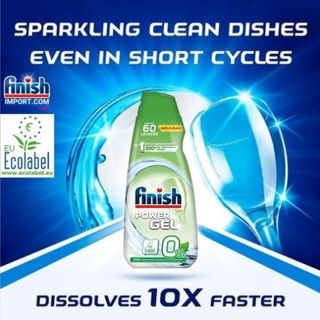 Chai 900ml Gel rửa chén Finish All in 1 Max 0% Ecolabel EU - 10x tính năng trong 1 dành cho tất cả máy rửa chén gia đình