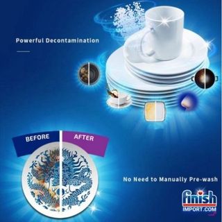 Túi 60 viên rửa chén Finish Quantum Max (14x tính năng trong 1 viên – Hương chanh xanh & táo) - dành cho máy rửa chén