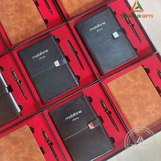 Bộ Đồ Dùng Văn Phòng Phẩm Sổ Tay+ Bút Ký+ Hộp Âm Dương khắc logo theo yêu cầu