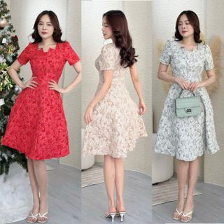Đầm xòe tapta in hoa nổi - GR0248