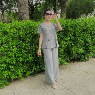 Bộ đũi thêu hoa đào sang trọng có Size đại