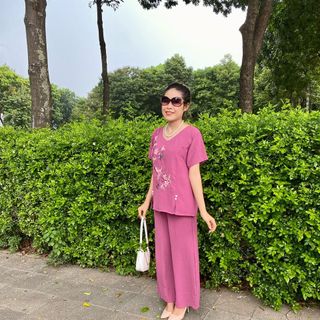 Bộ đũi thêu hoa đào sang trọng có Size đại