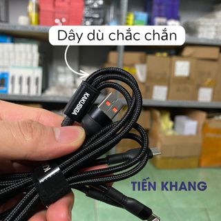 Dây sạc 3 đầu sạc nhanh 1m KAKUSIGA, Dây sạc đa năng 3 đầu dây dù 3 in 1 đầu cắm USB