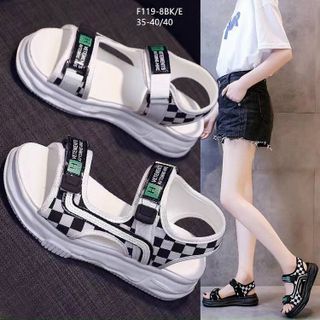 Sandal nữ quai ngang họa tiết sọc caro đẹp F119 giá sỉ