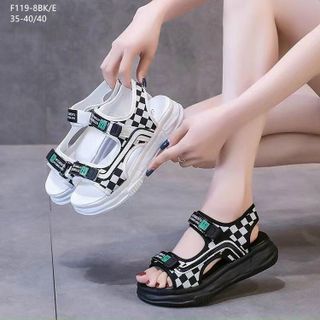 Sandal nữ quai ngang họa tiết sọc caro đẹp F119