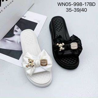 Dép nữ đế bánh mì quai ngang đính nơ gấu WN05