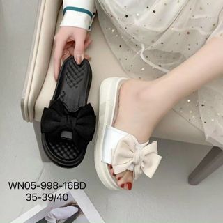 Dép nữ đế bánh mì quai ngang đính nơ WN05