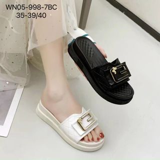 Dép nữ đế bánh mỳ da nền phối kim loại đẹp WN05