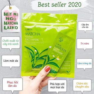 Túi Gồm 15 gói mặt nạ ngủ trà xanh Matcha Laikou dưỡng da mụn cấp ẩm thải độc trắng sáng da
