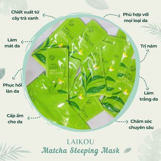 Túi Gồm 15 gói mặt nạ ngủ trà xanh Matcha Laikou dưỡng da mụn cấp ẩm thải độc trắng sáng da